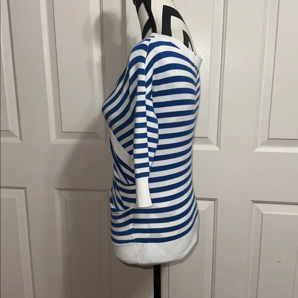 Paisie Blue and White Striped Faux Wrap Sweater